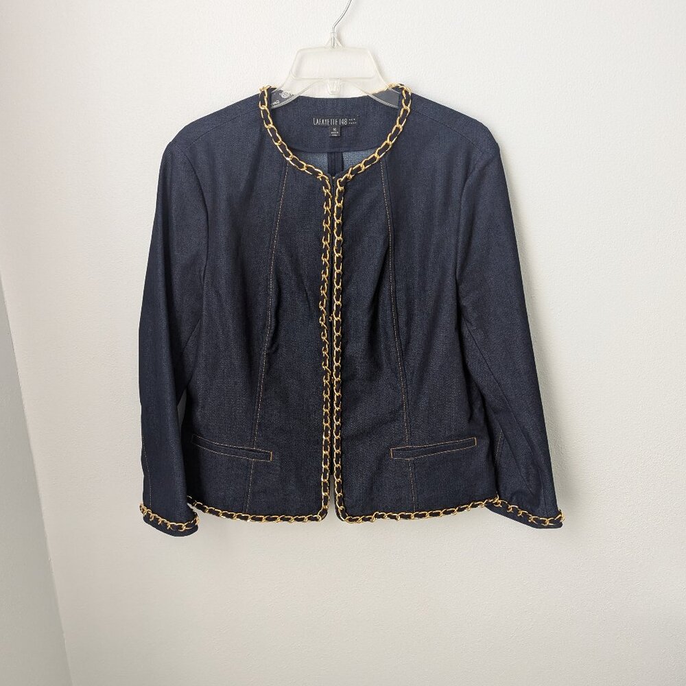 Lafayette 148 Denim Gold Chain Jacket, 14